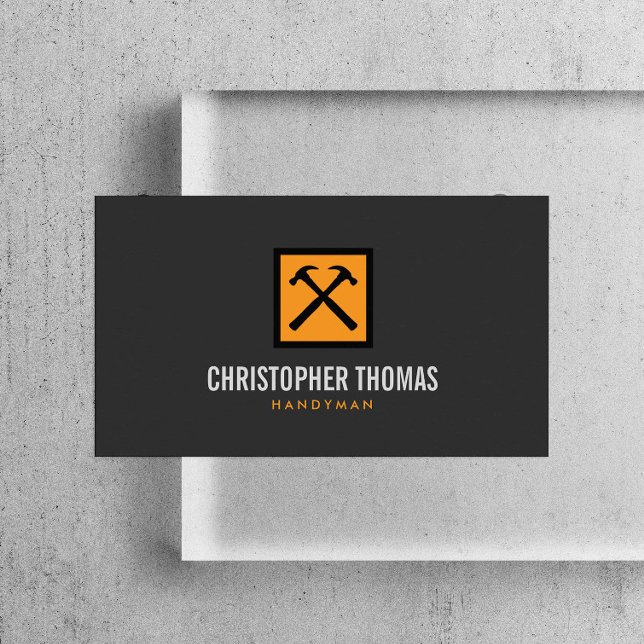 Handyman, Carpenter, Builder Orange Logotyp på Grå Visitkort (Skapare uppladdad)