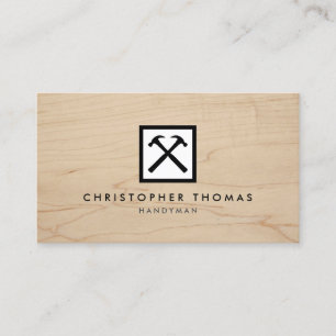 Handyman, Carpenter, Builder White Logotyp på Wood Visitkort