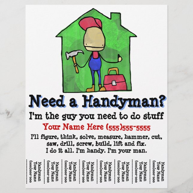 Handyman. Carpenter. Byggaren. Marknadsföring flyg Reklamblad (Framsidan)