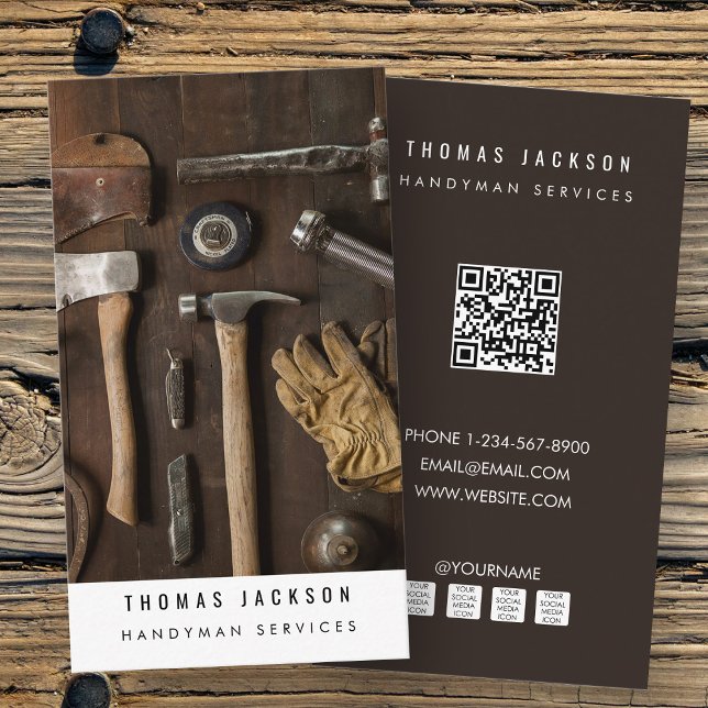 Handyman Carpenter Verktyg Photo QR-kod Visitkort (Handyman Carpenter Tools Photo QR Code Business Card)