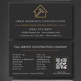 Handyman Construction Black Gold QR Code Visitkort