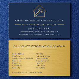 Handyman Construction Metal Gold Navy Blue  Visitkort