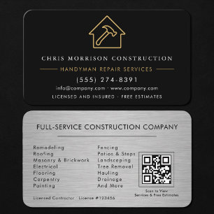 Handyman Construction QR-kod Silver Metallisk Visitkort