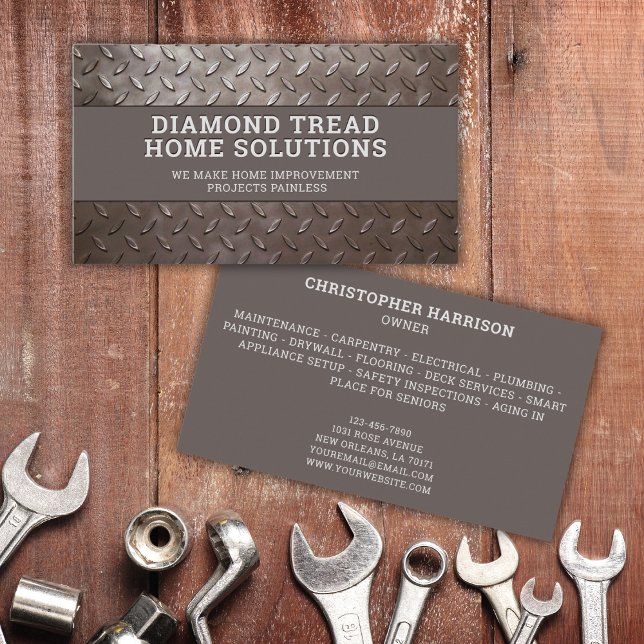 Handyman Construction Repair Service Metall Steel Visitkort (Simply add your business name, services, & contact information. You're ready to impress new clients.)