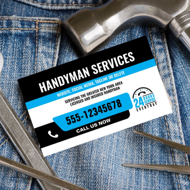 HANDYMAN FIX IT GUY URGENT REPAIR BLACK Blue Visitkort (Skapare uppladdad)