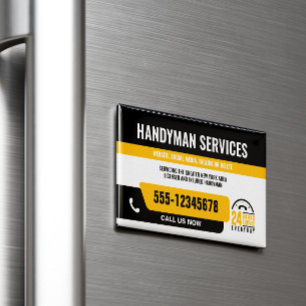 HANDYMAN FIX IT GUY URGENT REPAIR BLACK GULT MAGNETISKA VISITKORT