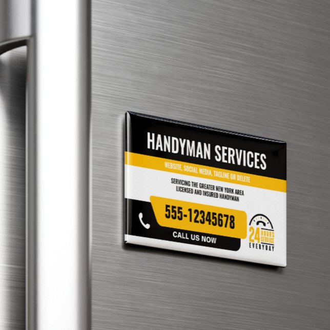 HANDYMAN FIX IT GUY URGENT REPAIR BLACK GULT MAGNETISKA VISITKORT (Skapare uppladdad)
