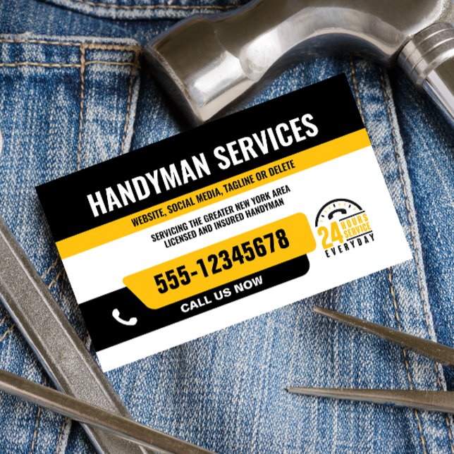 HANDYMAN FIX IT GUY URGENT REPAIR BLACK GULT VISITKORT (Skapare uppladdad)