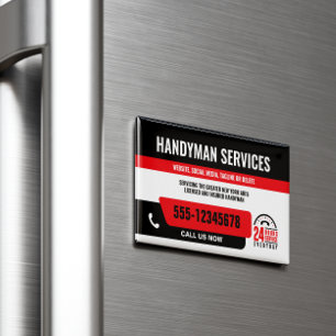 HANDYMAN FIX IT GUY URGENT REPAIR BLACK RED MAGNETISKA VISITKORT