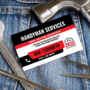 HANDYMAN FIX IT GUY URGENT REPAIR BLACK RED VISITKORT