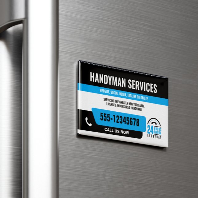 HANDYMAN FIX IT GUY URGENT REPAIR BLUE MAGNETISKA VISITKORT (Skapare uppladdad)