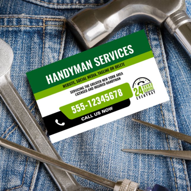 HANDYMAN FIX IT GUY URGENT REPAIR GRÖNT BLACK VISITKORT (Skapare uppladdad)