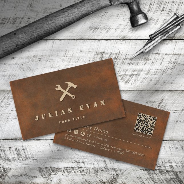 Handyman för  Rusted Järn Steel Hammer Wrench Icon Visitkort (Rusted Iron Steel Hammer Wrench Icon Handyman Business Card)