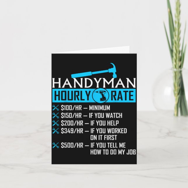Handyman Hourly Rate Humor Carpenter Funny Handy M Kort (Framsida)