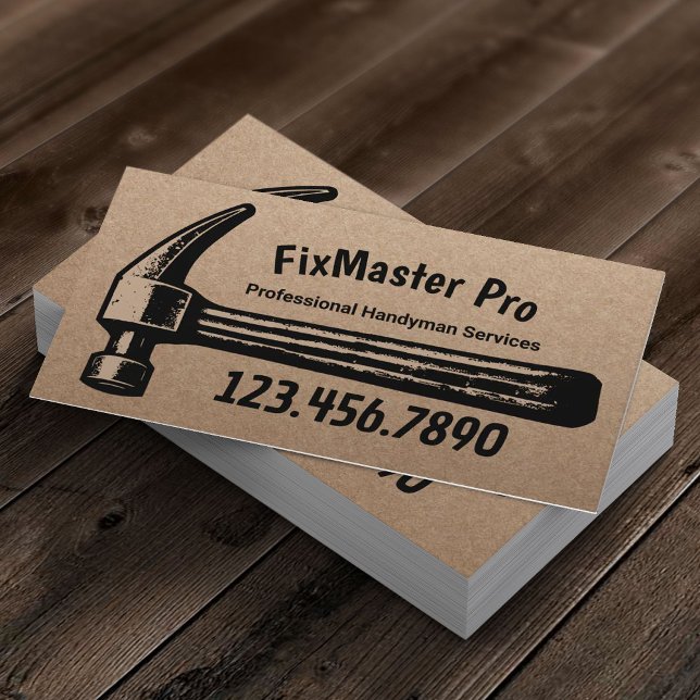 Handyman House Reparation Service Retro Hammer Vin Visitkort (Skapare uppladdad)