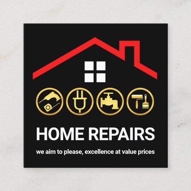 Handyman-ikoner för Röda Tak Ram Fyrkantigt Visitkort (Framsida)