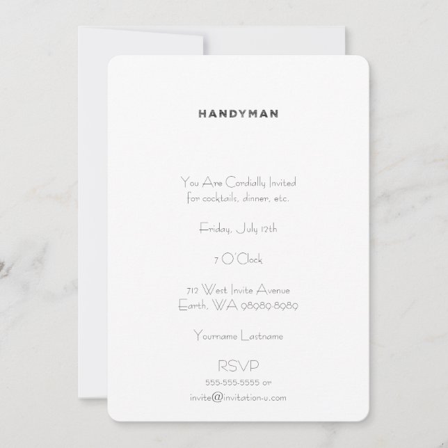 Handyman [Letterpress Stil] Inbjudningar (Framsida)