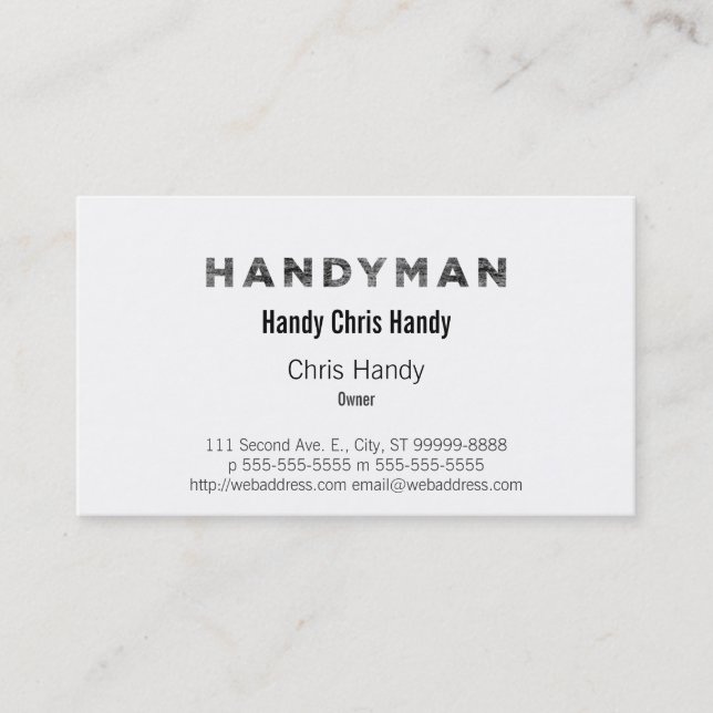 Handyman [Letterpress Stil] Visitkort (Framsida)