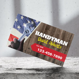 Handyman Maintenance Plumning Patriotic Wood Visitkort