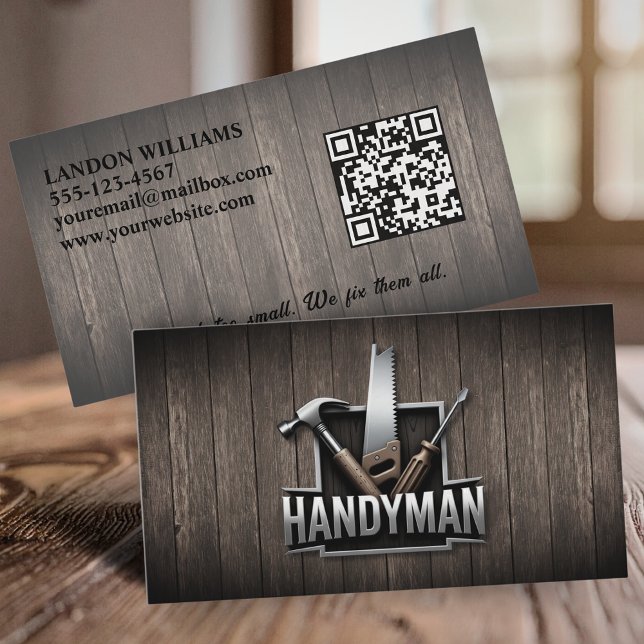 Handyman Maintenance Repair Service Wood QR Code Visitkort (Skapare uppladdad)