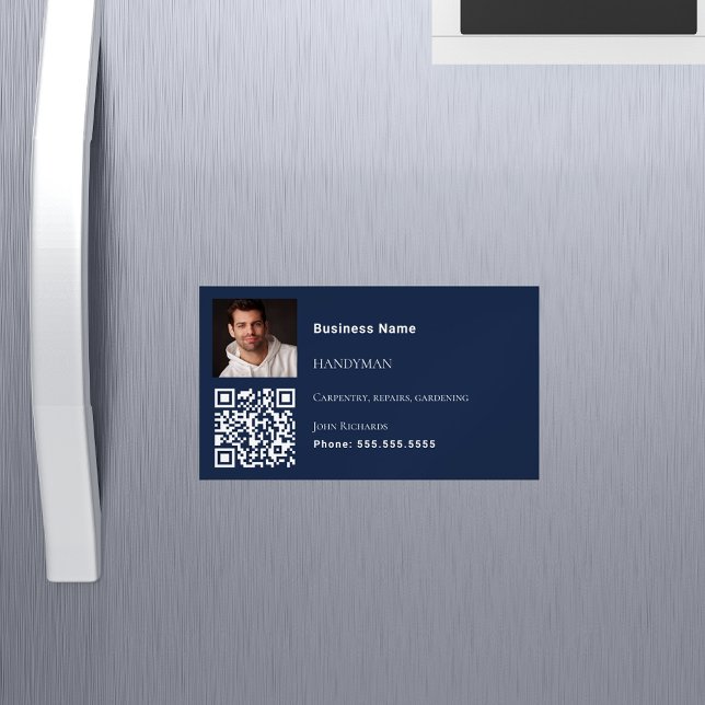 Handyman - marin blå fotokod QR Magnetiska Visitkort (Skapare uppladdad)