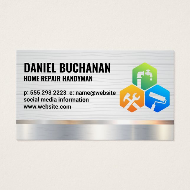 Handyman | Metallisk trä | Hushållstjänster Visitkort (Framsidan)