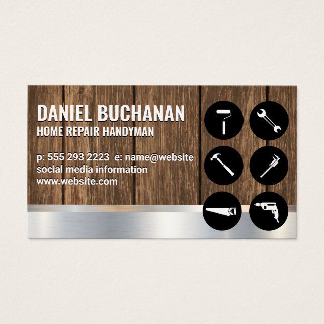 Handyman | Metallisk trä | Maskinvara Verktyg för  Visitkort (Framsidan)