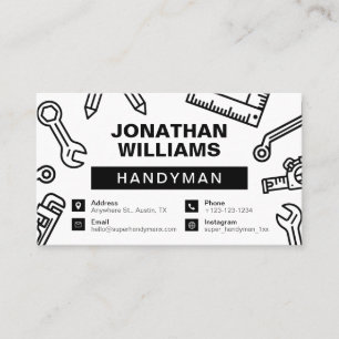 Handyman, minimal och modern, svartvitt visitkort