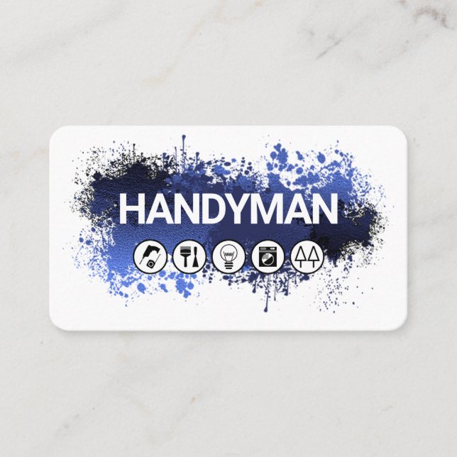 Handyman På Blå Målarfärgssprut Visitkort (Framsida)