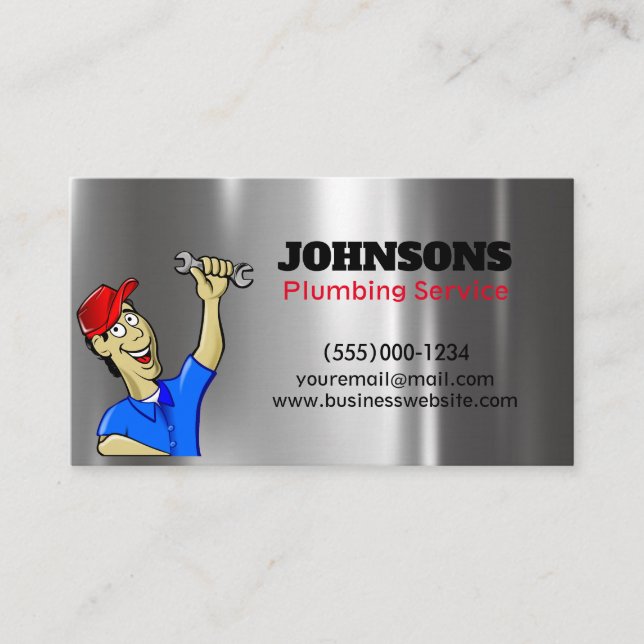 Handyman Plumber Wrench Metall Maintenance Visitkort (Framsida)