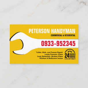 HANDYMAN PLUMBING 24 TIMMAR AKUT WRENCH VERKTYG VISITKORT