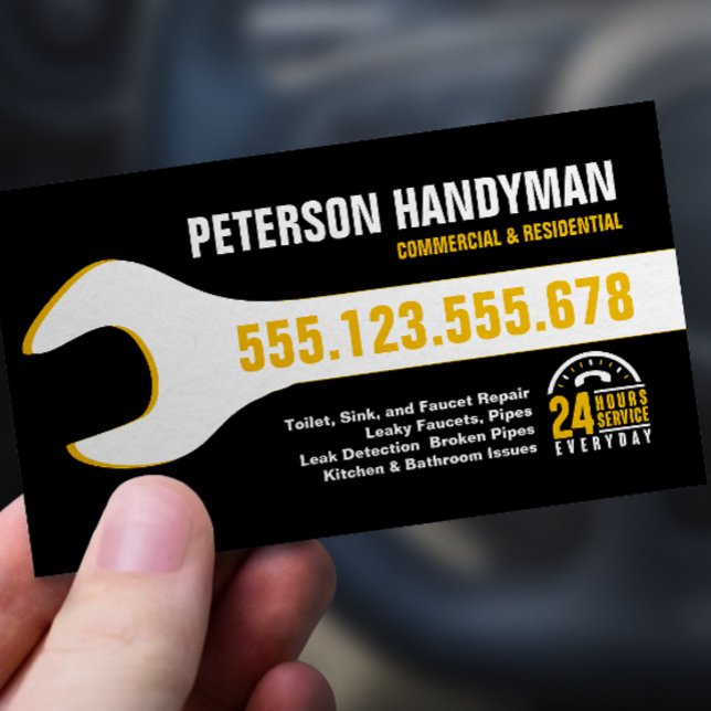 HANDYMAN PLUMBING 24 TIMMAR AKUT WRENCH VERKTYG VISITKORT (Skapare uppladdad)