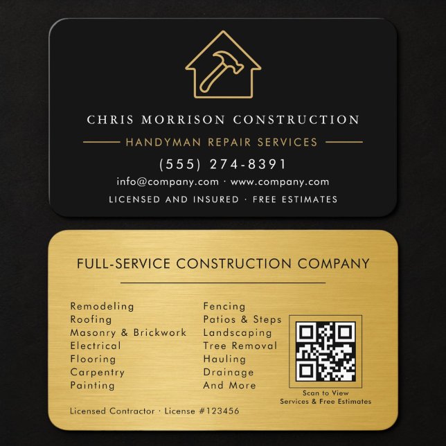 Handyman QR-kod Guld Metallisk Visitkort (Skapare uppladdad)