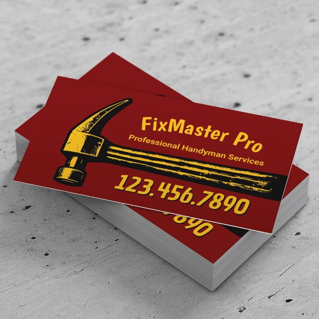 Handyman Repair Service Big Hammer Fix Master Red Visitkort (Skapare uppladdad)