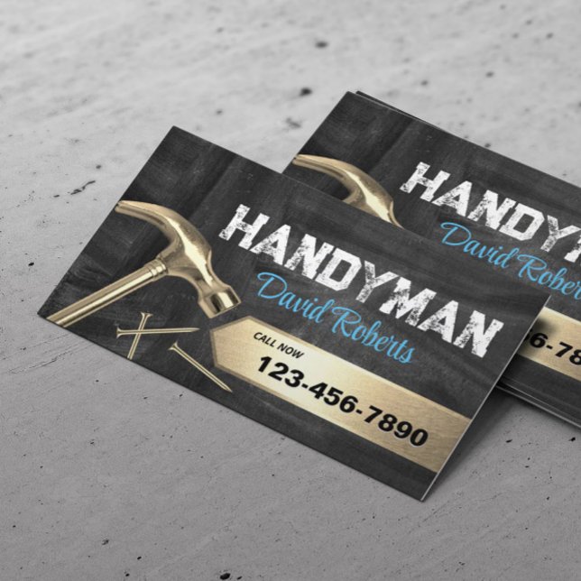 Handyman Reparation & Maintenance Guld Hammer Visitkort (Skapare uppladdad)