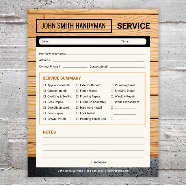 Handyman Service Call Hemreparationsformulär Anteckningsblock (Skapare uppladdad)