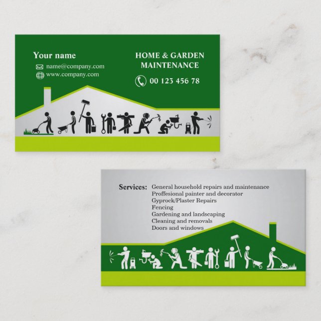 Handyman services, home maintenance business card visitkort (Fram/baksida)