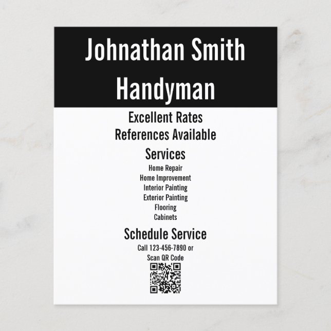 Handyman Services svartvitt QR-kodmall Flygblad (Framsidan)