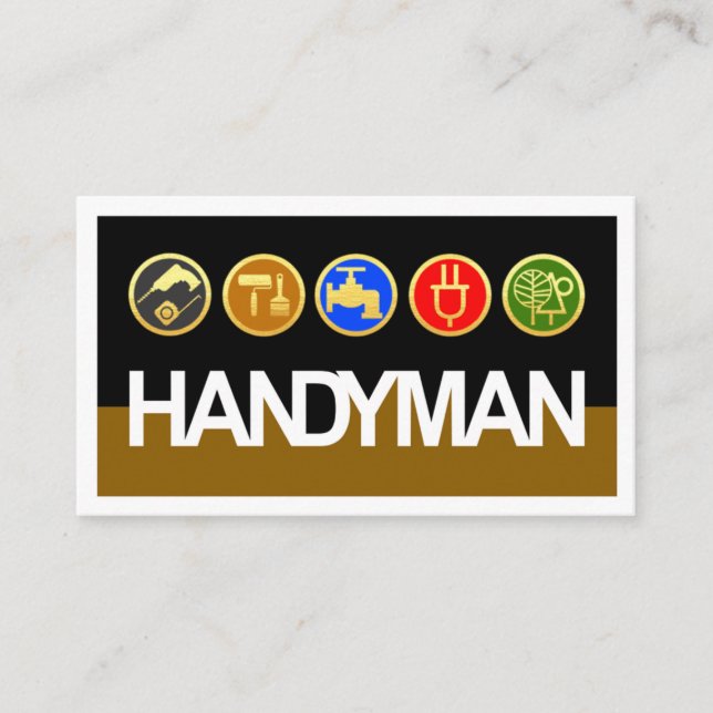 Handyman Signage Gold Workmen Tools Visitkort (Framsida)