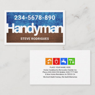 Handyman skylt smutsig vägg trä lager visitkort