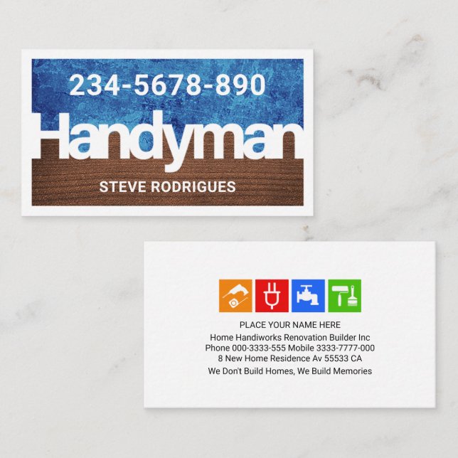 Handyman skylt smutsig vägg trä lager visitkort (Fram/baksida)