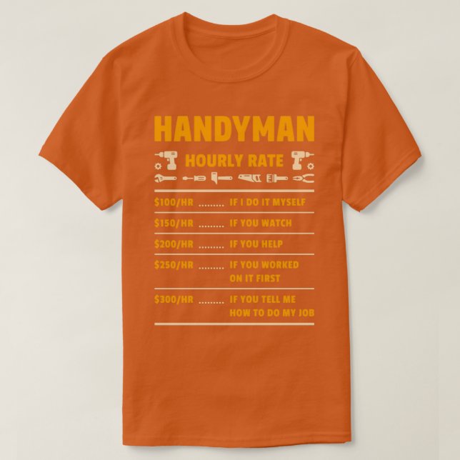 Handyman timtaxa för Prisa diagram Mekaniskt Verkt T Shirt (Design framsida)