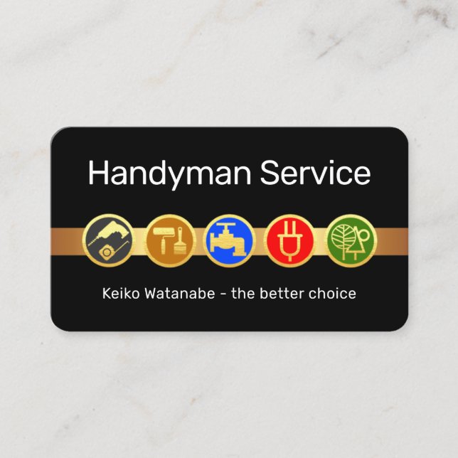 Handyman Tool Icons On Gold Tab Visitkort (Framsida)