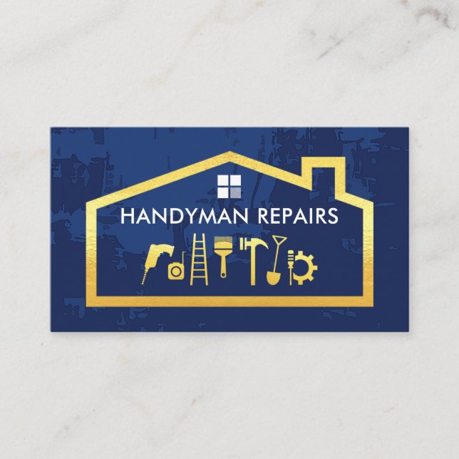 Handyman Tools Gold Building Frame Business Card Visitkort (Framsida)