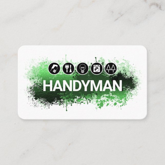 Handyman Tools Green Paint Splatter Visitkort (Framsida)
