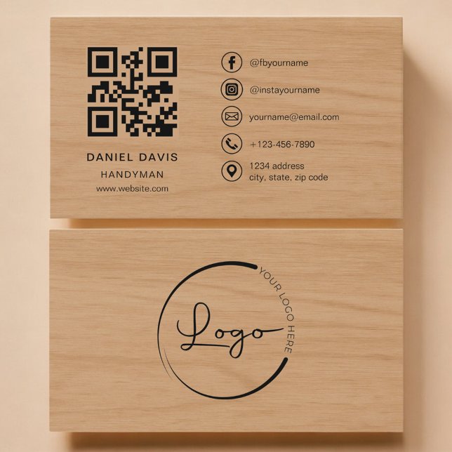 Handyman Trä Professionell QR-kod Visitkort (Skapare uppladdad)