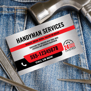 HANDYMAN URGENT REPAIR 24/ SILVER BLACK RED VISITKORT