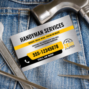 HANDYMAN URGENT REPAIR 24/ SILVER SVART GULT VISITKORT