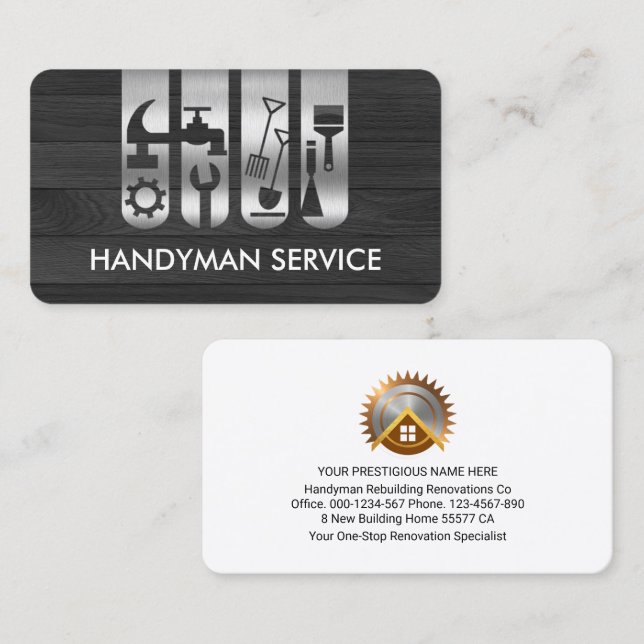 Handyman Verktyg, flik på trä Visitkort (Fram/baksida)