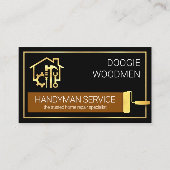 Handyman Verktyg Hem I Guld Ram Visitkort (Framsida)